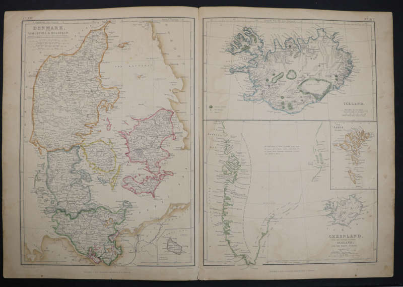 1859 Denmark With Schleswic And Holstein, Iceland, The Faroe Islands and Greenland Map by J. W. Lowr