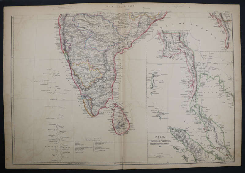 1859 India 2 Map Pair by J. and C. Walker- Both have slight tears in the middle