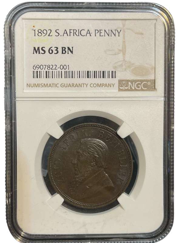1892 ZAR Penny MS 63 BN NGC