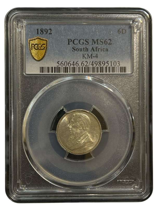 1892 ZAR 6 Pence MS 62 PCGS