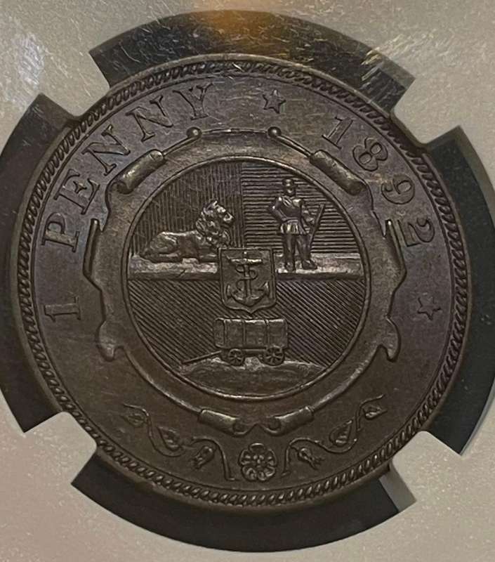 1892 ZAR Penny MS 63 BN NGC