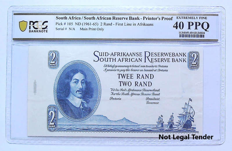 Scarce 1961-65 South Africa 2 Rand Printers Proof Graded Xf 40 PPQ by PCGS