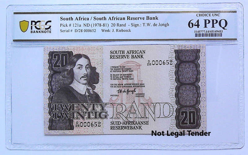 1979 Type 3 Fourth Issue TW De Jongh R20 Low Serial "000652" Graded Choice UNC 64 PPQ by PCGS