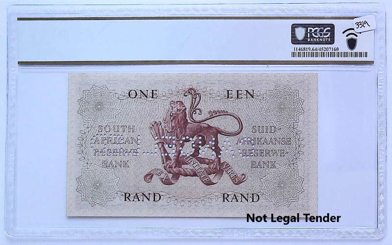 Cancelled 1962 South Africa Type 3 First Issue G Rissik 1 Rand Graded Choice UNC 64 PPQ by PCGS