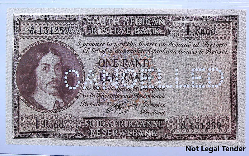 Cancelled 1962 South Africa Type 3 First Issue G Rissik 1 Rand Graded Choice UNC 64 PPQ by PCGS