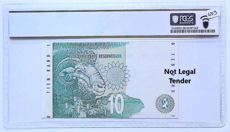 Error 1993 South Africa CL Stals  Type 17 Second Issue R10, Misalignment Error Graded Choice AU 58 P