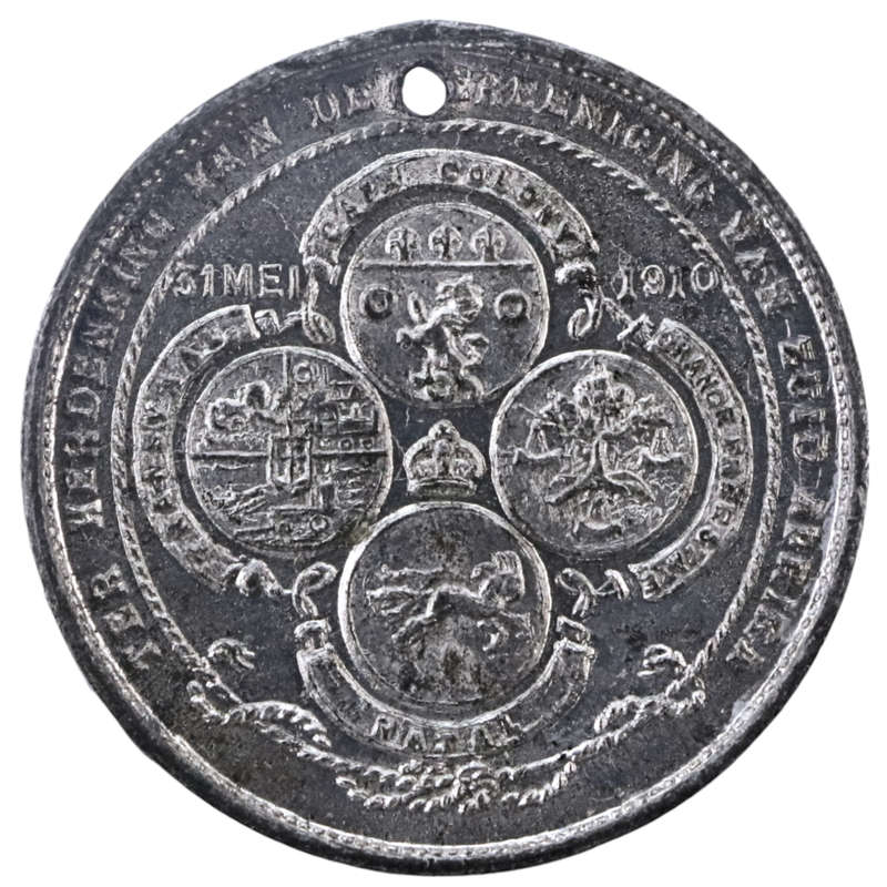 1910 Formation of the Union of South Africa: Port Elizabeth Pewter Medallion