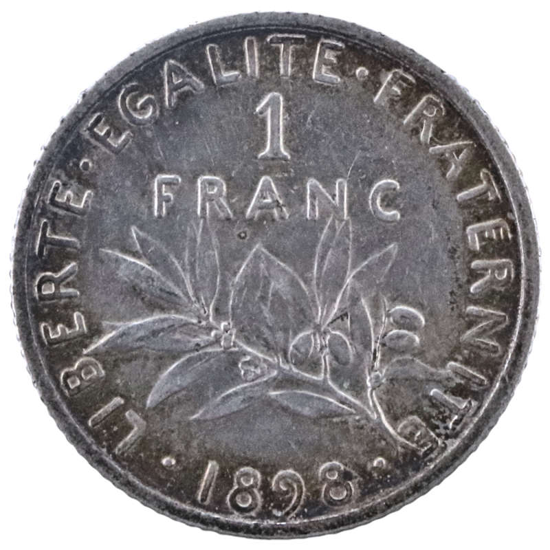 1898 France .835 Silver 1 Franc without mintmark KM#844