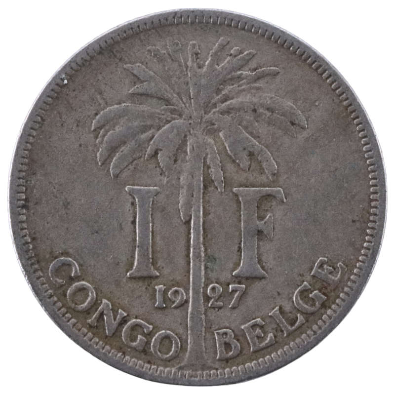 1927 Belgium Congo 1 Franc French text KM#20