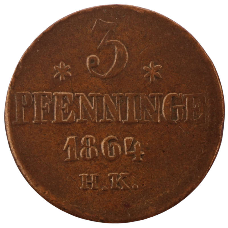 1864 City of Rostock (German states) 3 Pfennig