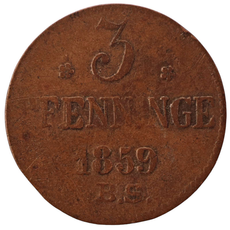 1859 City of Rostock (German states) 3 Pfennig KM#140