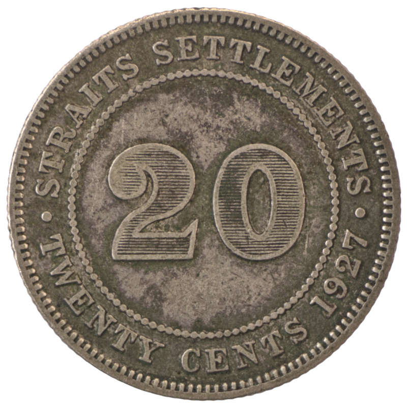 1927 Straits Settlements (British Malaysia) .600 Silver 20 Cent KM#30b