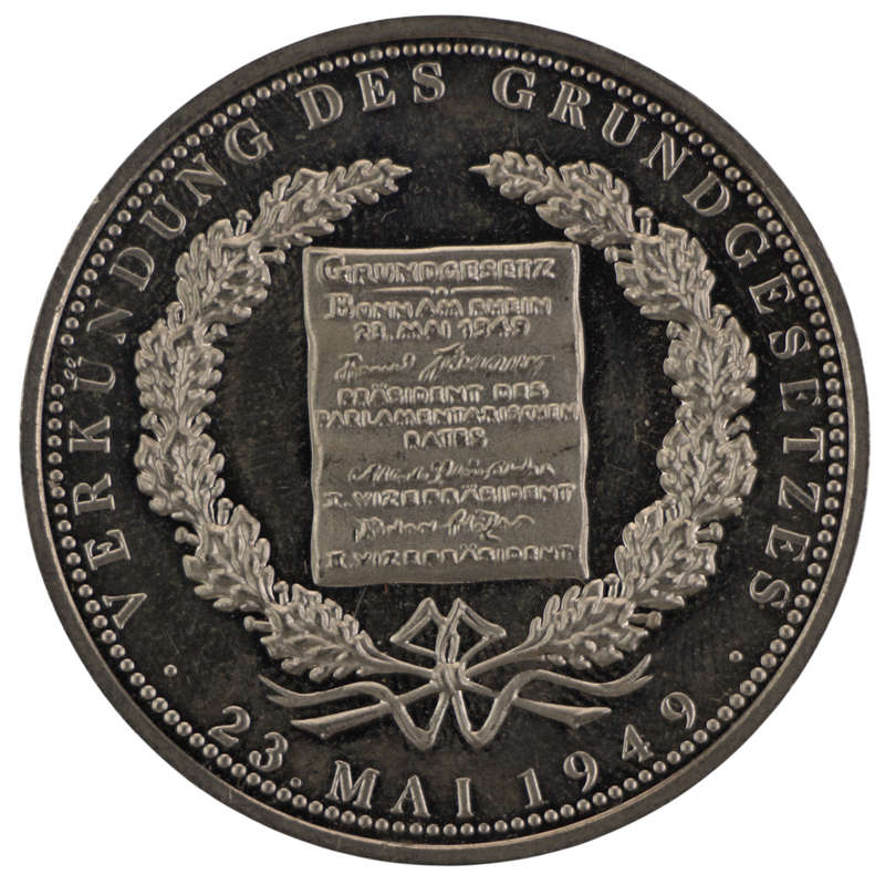 1989 German Commemorative issue Promulgation of the Basic Law in 1949 Proof .999 Silver Medallion 20