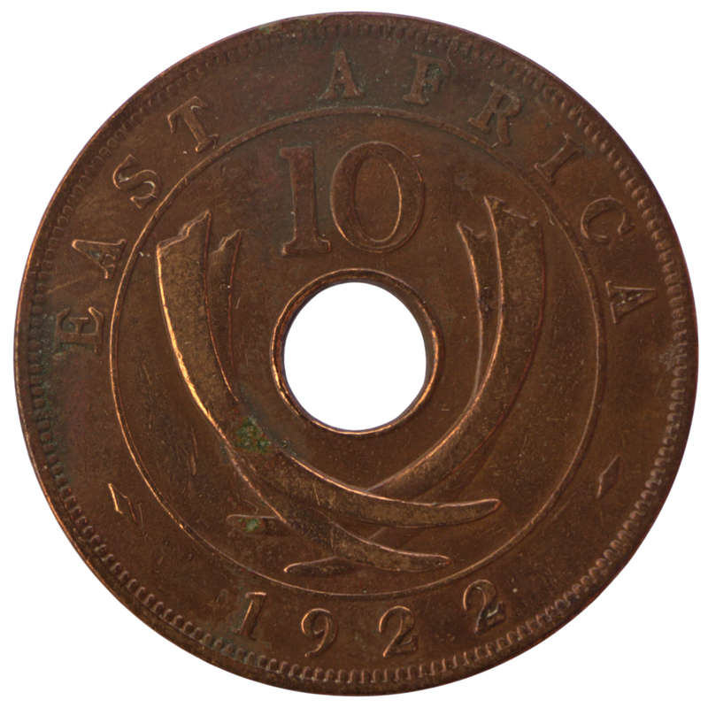 1922 East Africa Bronze 10 Cents KM#19