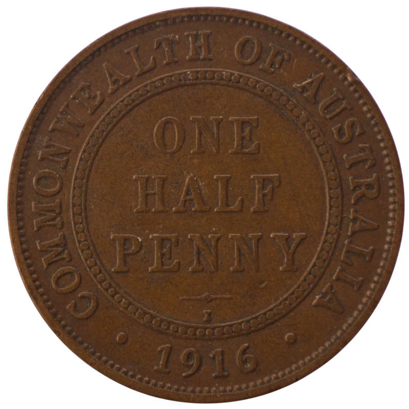 1916-I Australia Bronze 1/2 Penny KM#22