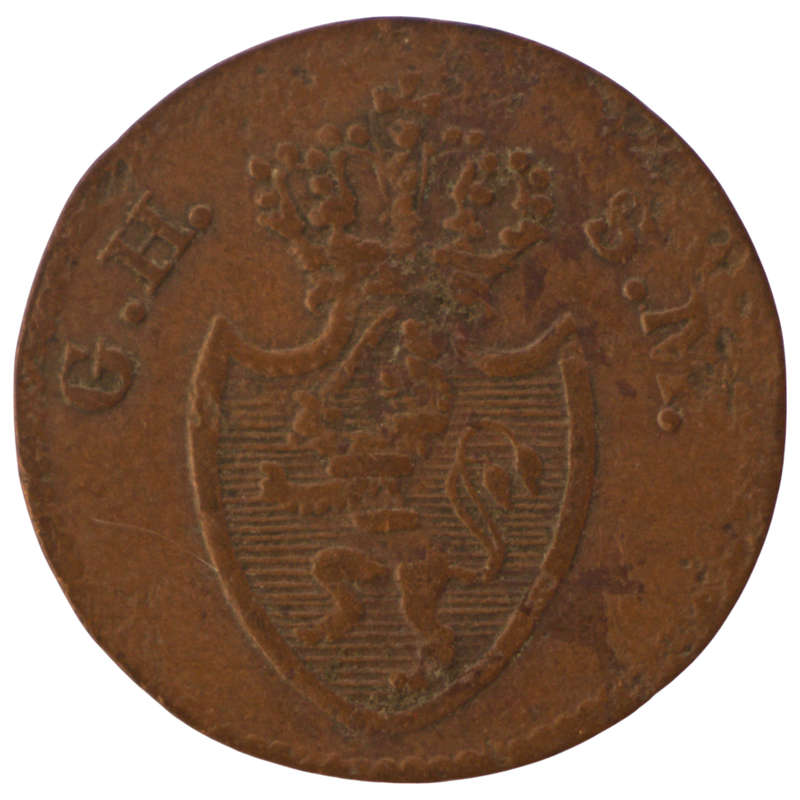1819 Grand Duchy of Hesse-Darmstadt (German States) 1 Pfenning KM#280