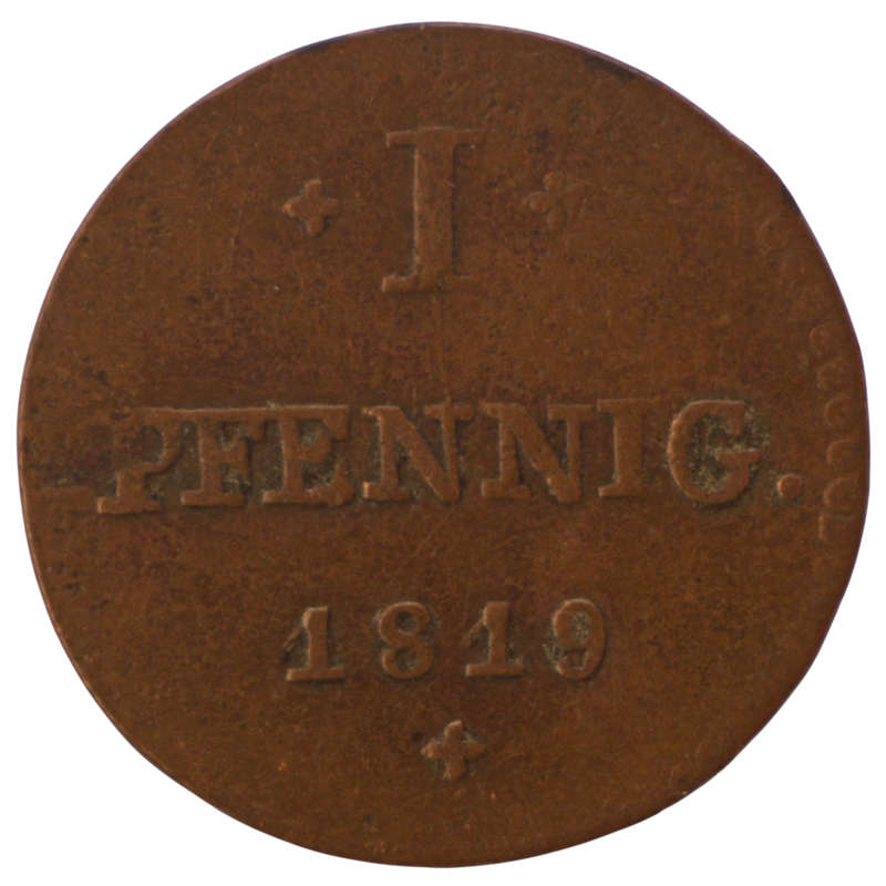 1819 Grand Duchy of Hesse-Darmstadt (German States) 1 Pfenning KM#280