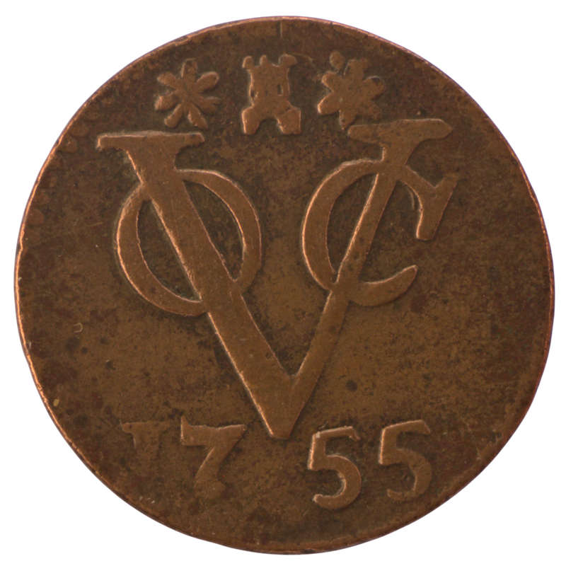 1755 Indonesia Netherlands East Indies United East India Company, mintmark: Castle VOC 1 Duit Zeelan