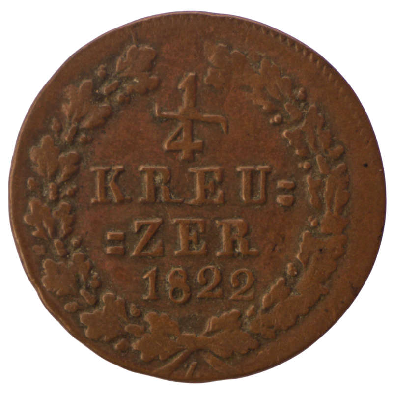 1822-Z Duchy of Nassau (German States) 1/4 Kreuzer KM#42