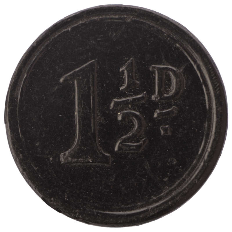 1912-21 Johannesburg Municipal 1 1/2 Penny Black Tramways Token Hern#306b1