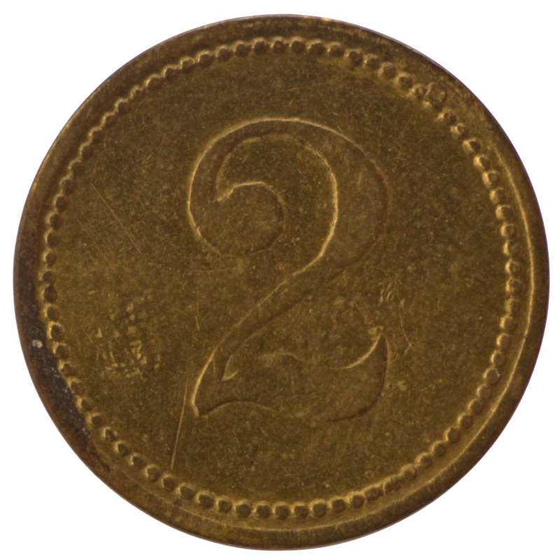 United Kingdom Clown 2 Pence Brass Arcade Token counterstamped "J625"
