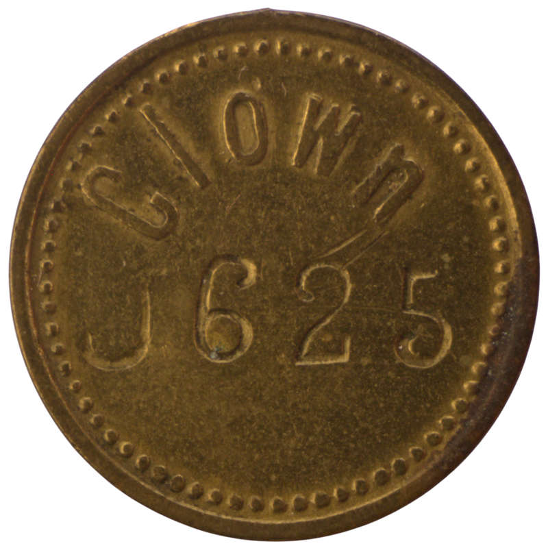 United Kingdom Clown 2 Pence Brass Arcade Token counterstamped "J625"