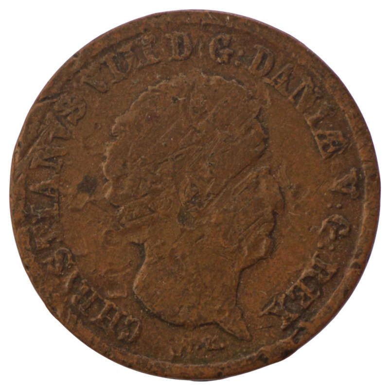 1843 Denmark Copper Rigsbank 1/2 Skilling, rim nicks and scratch on portrait