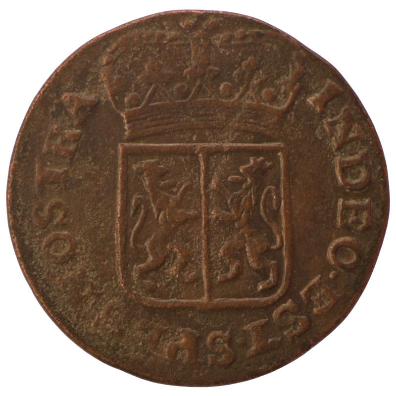 1788 Indonesia Netherlands East Indies United East India Company, mintmark: Ear of Grain VOC 1 Duit
