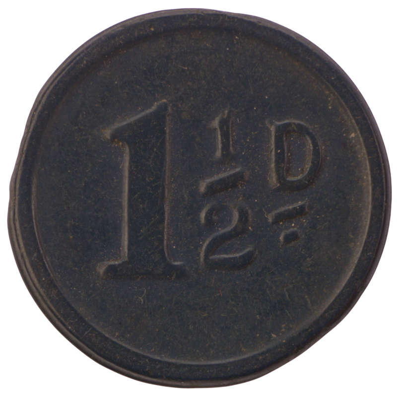 1912-21 Johannesburg Municipal 1 1/2 Penny Dark Blue Tramways Token Hern#306b1