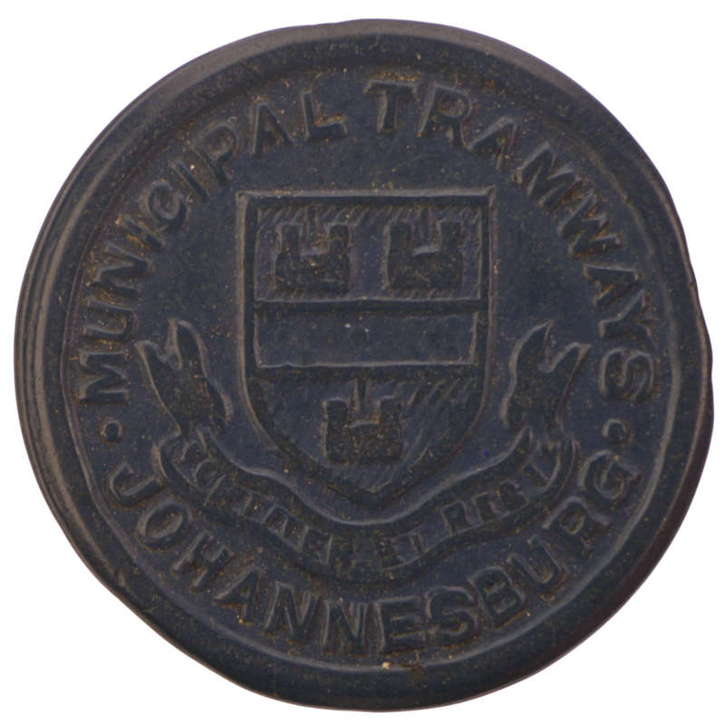 1912-21 Johannesburg Municipal 1 1/2 Penny Dark Blue Tramways Token Hern#306b1