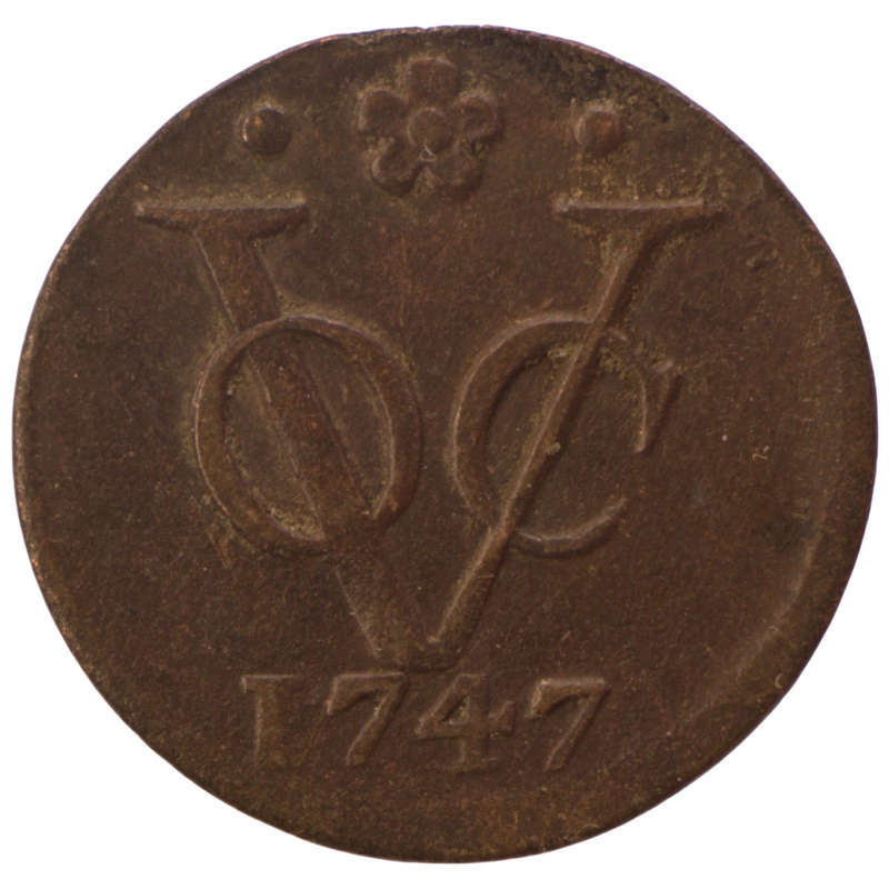 1747 Indonesia Netherlands East Indies United East India Company, mintmark: rosette VOC 1 Duit Dordr