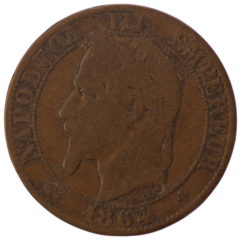 1864 France Strasbourg, Bronze 5 Centimes KM#797