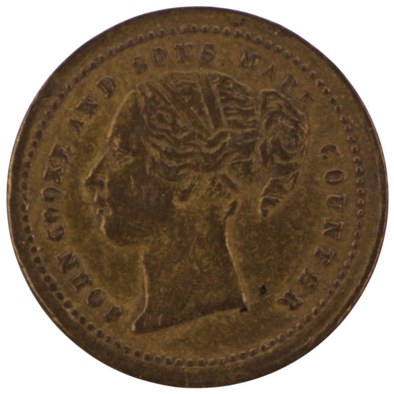 John Cooke and Sons Victorian Half Sovereign counter token 13.5mm brass