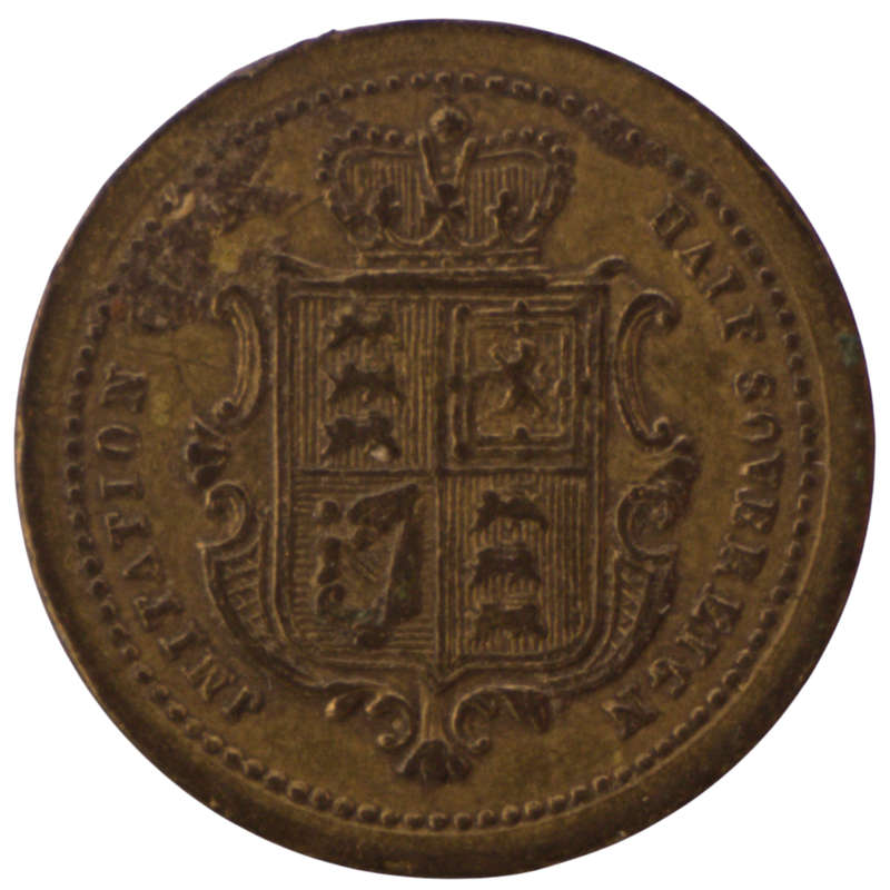 John Cooke and Sons Victorian Half Sovereign counter token 13.5mm brass