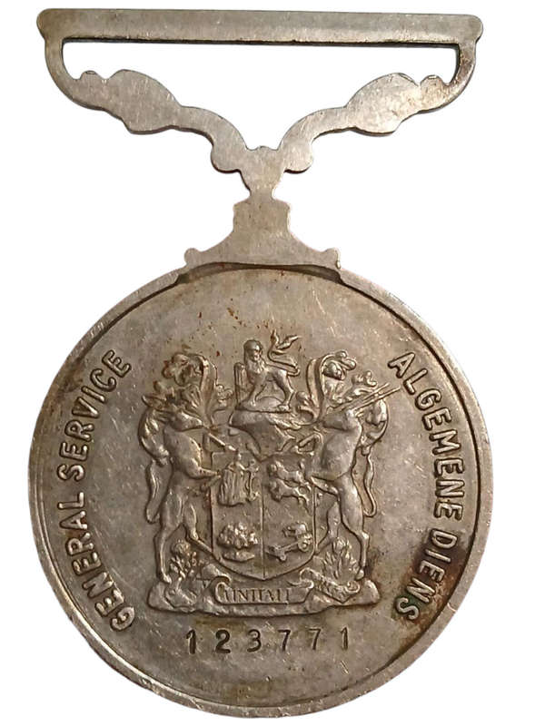1989 South Africa Full Size General Service Medal without Ribbon, Type 1 Uniface Suspender, Issued t