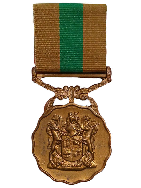 1975 South Africa Full Size Defense Force 10y Good Service Medal with Ribbon, 3rd Striking,  Issued
