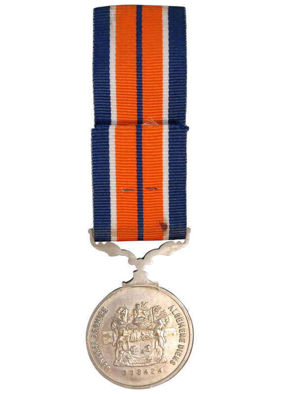 1989 South Africa Full Size General Service Medal with Ribbon, Type 1 Uniface Suspender, Issued to #