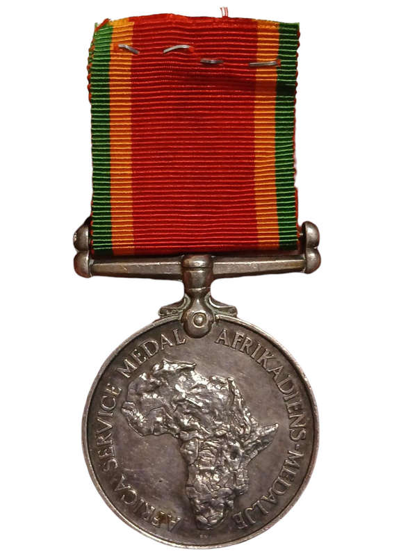 1943 WWII African Full Size Service Medal .925 Silver with Ribbon "J.W.N. 572553" rim very worn,