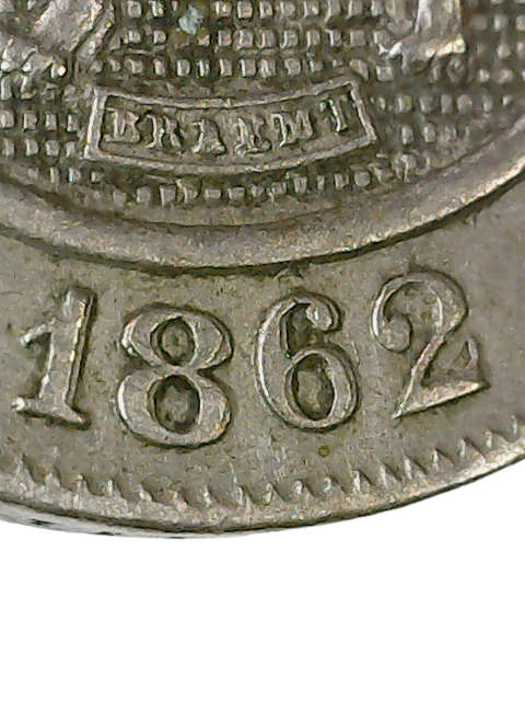 Error 1862 Belgium 10 centimes KM#22 Double-struck date