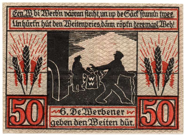 1921 German City of Stendal (Prussian province of Saxony) Weimar Republic 50 Pfennig