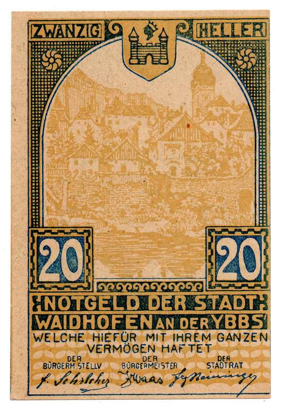 Error 1920 Austria City of Waidhofen an der Ybbs (Federal State of Lower Austria)  20 Heller off cen