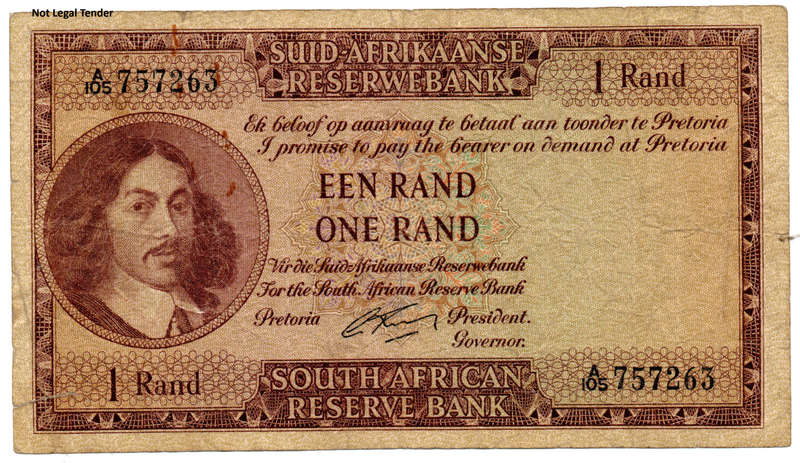 1962 South Africa Type 4 G Rissik First Issue R1, left corner tear