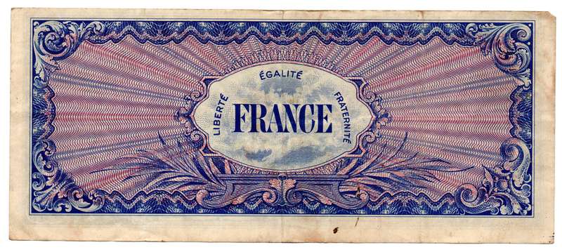 1944 France WW2 Issue 100 Francs Pick#118a, staple holes, folds