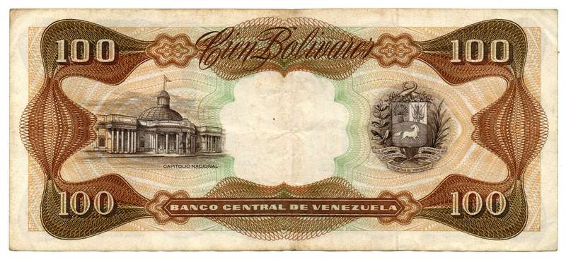 1976 Venezuela 100 Bolivares Pick#55d, folds and creasing