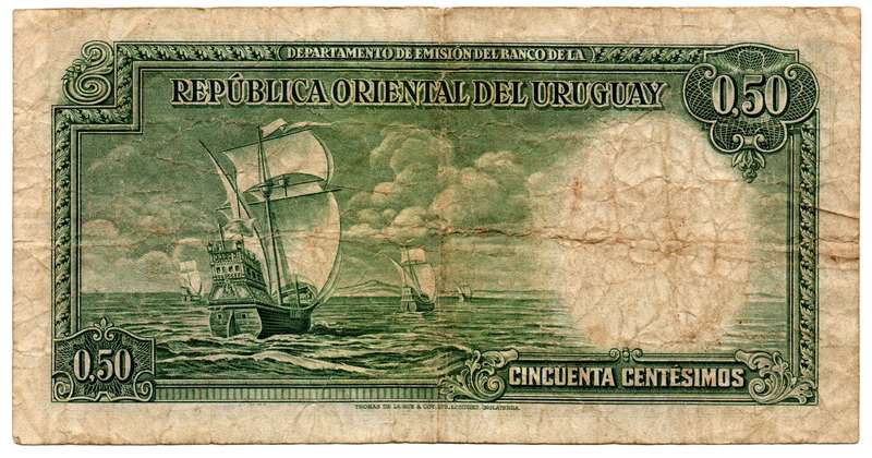 1935 Urguguay 50 Centesimos Pick#27, folds and creases
