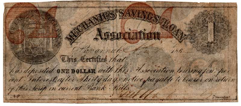 1862 United States Mechanics Savings and Loan Association One Dollar, Civil War Era Paper Money Prin