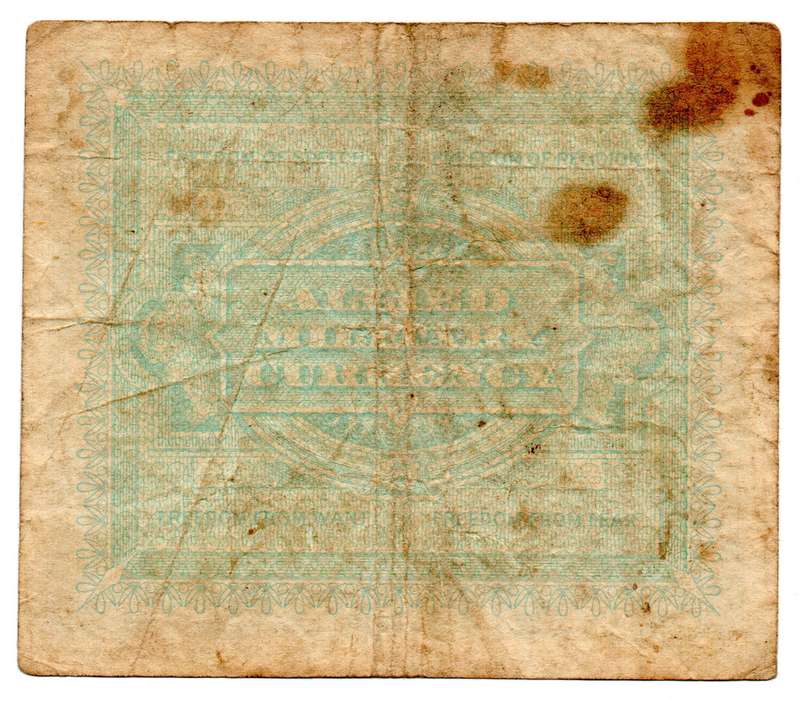 1943 Italy Allied Military Currency 10 Lire, folds, stains