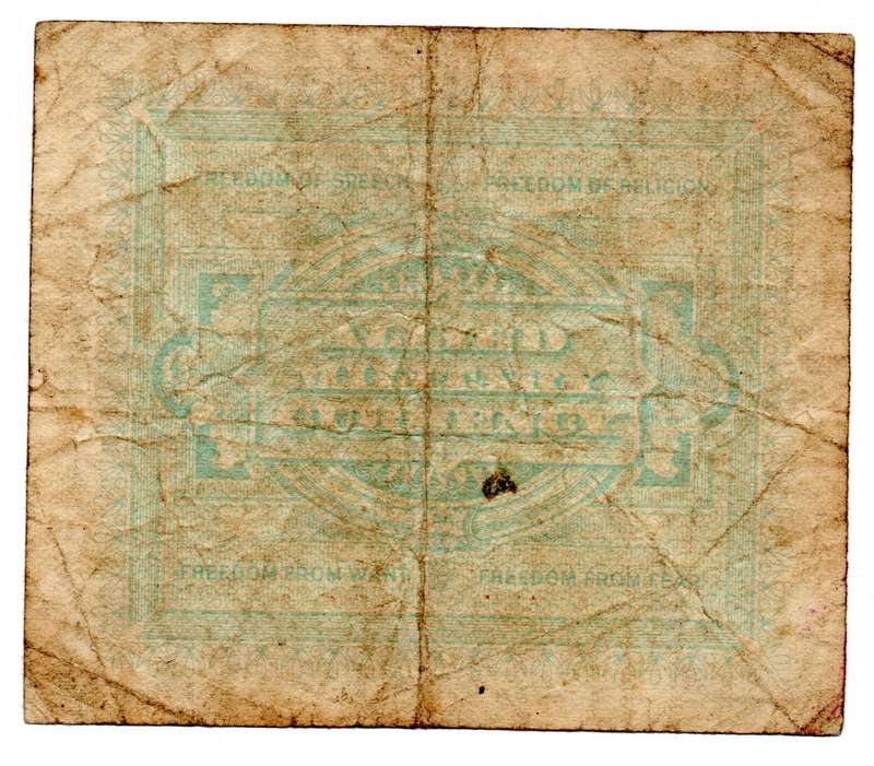 1943-A Italy Allied Military Currency 10 Lire, folds