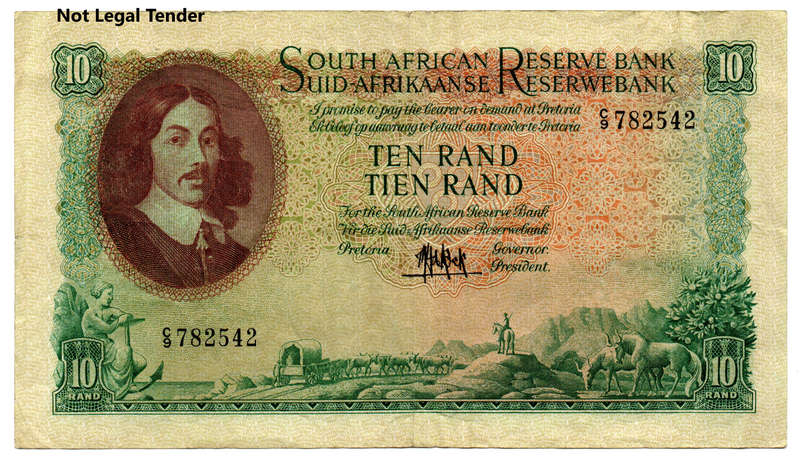 1961 South Africa MH De Kock Type 1 Fourth and Only Issue R10, verticle fold, left edge tear