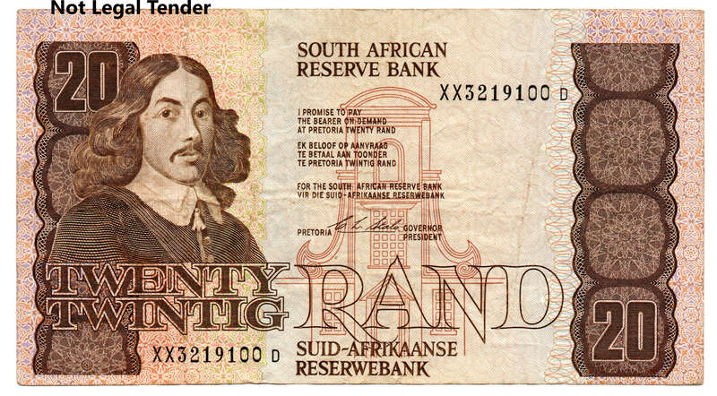 Error 1990 South Africa Type 8 C L Stals First Issue Replacement R20, Cut off-centre, XX